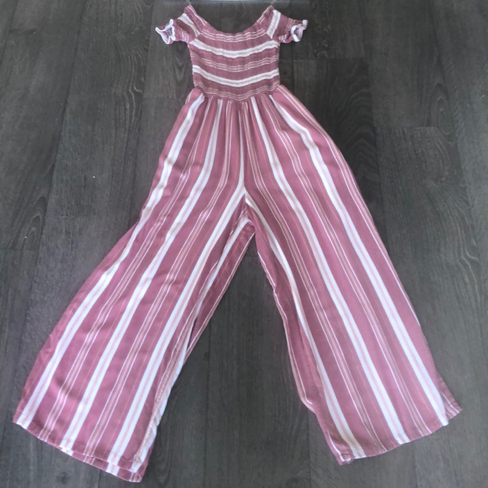 Off the shoulder striped jumpsuit
